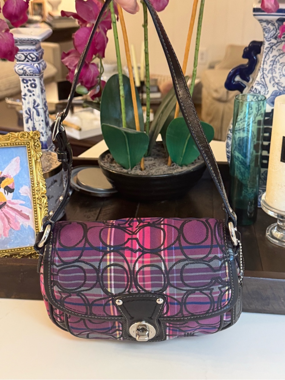 🩷🖤 COACH Y2K SIGNATURE TARTAN PENNY FLAP SHOULDER BAG! 🩷🖤